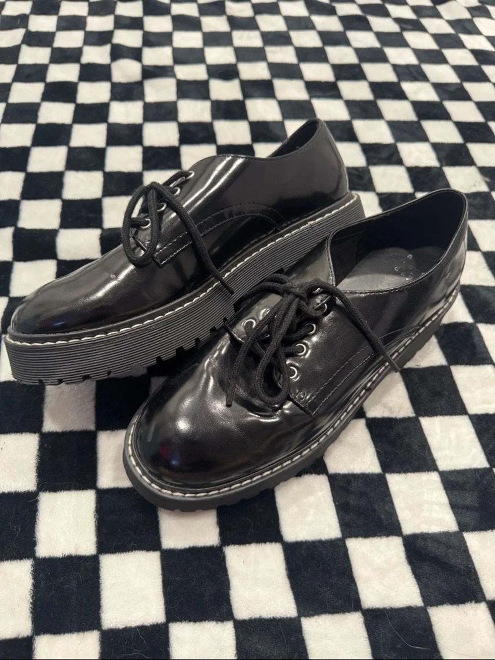 a new day Black Patent Platform Lace-Up Oxfords with Ribbed Sole